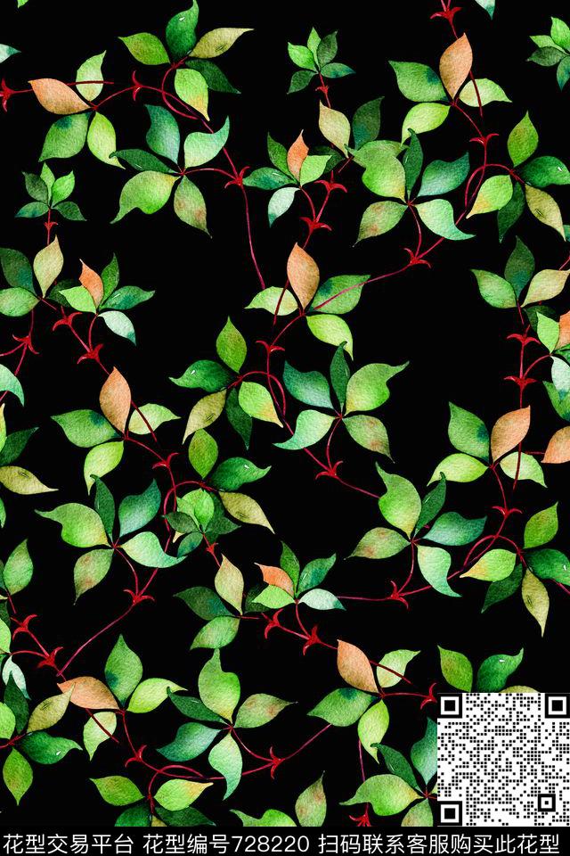 树枝手绘花卉数码印花华亿平台下载（图片编号: 728220） - 瓦栏（Walan）