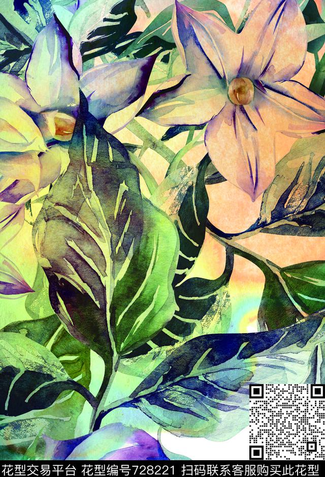 花瓣香云纱兰花数码印花华亿平台下载（图片编号: 728221） - 瓦栏（Walan）