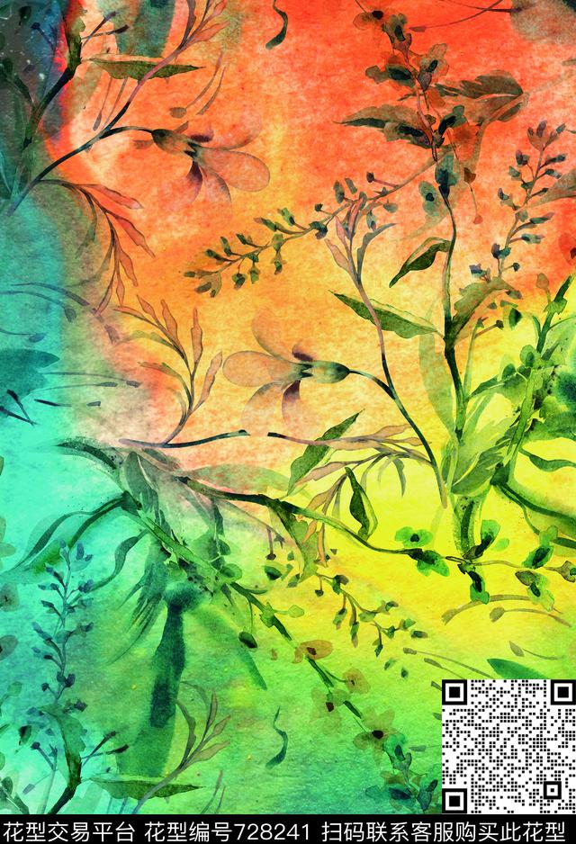 花瓣香云纱兰花数码印花华亿平台下载（图片编号: 728241） - 瓦栏（Walan）