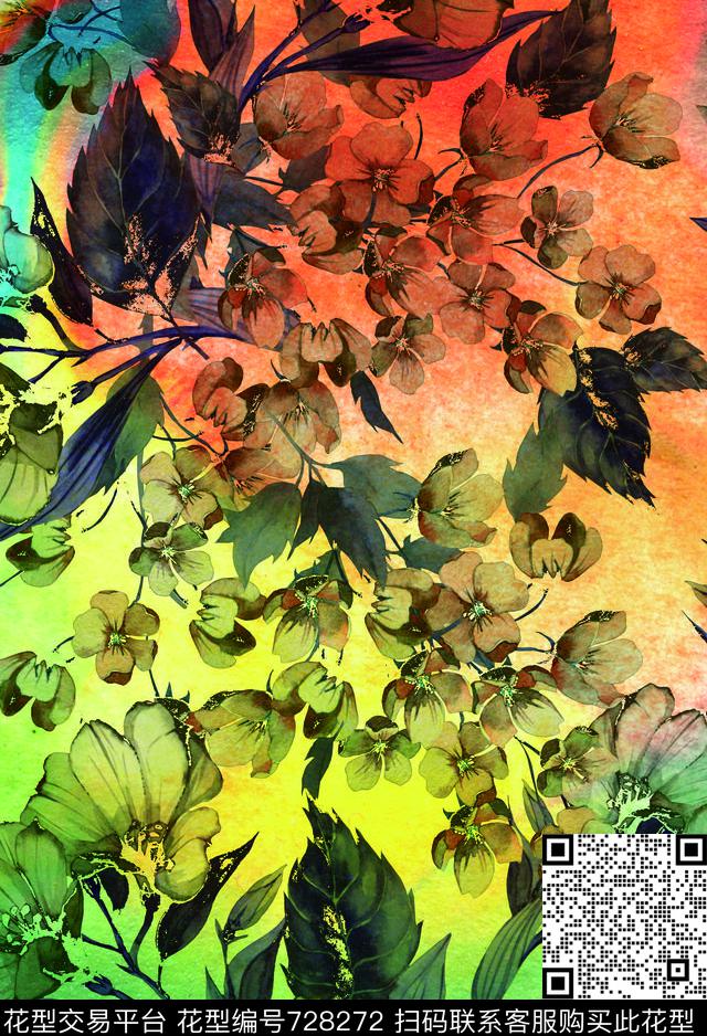 花瓣香云纱兰花数码印花华亿平台下载（图片编号: 728272） - 瓦栏（Walan）
