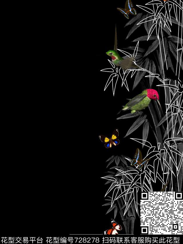 几何小鸟竹子数码印花华亿平台下载（图片编号: 728278） - 瓦栏（Walan）