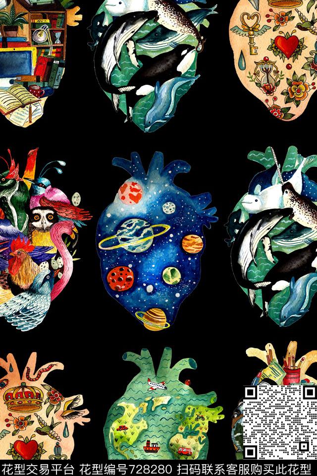 时尚手绘趣味数码印花华亿平台下载（图片编号: 728280） - 瓦栏（Walan）