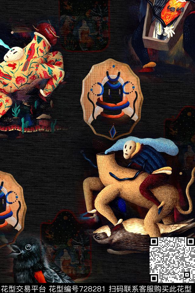 抽象几何拼接数码印花华亿平台下载（图片编号: 728281） - 瓦栏（Walan）