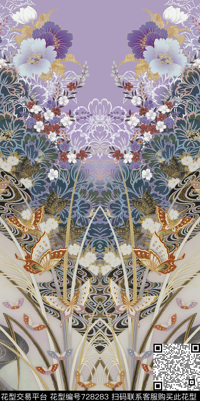 中国风牡丹花卉数码印花华亿平台下载（图片编号: 728283） - 瓦栏（Walan）
