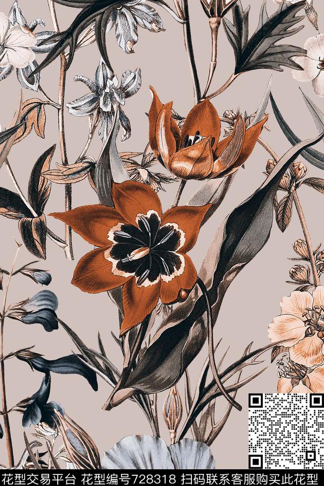 花朵时尚花卉数码印花华亿平台下载（图片编号: 728318） - 瓦栏（Walan）