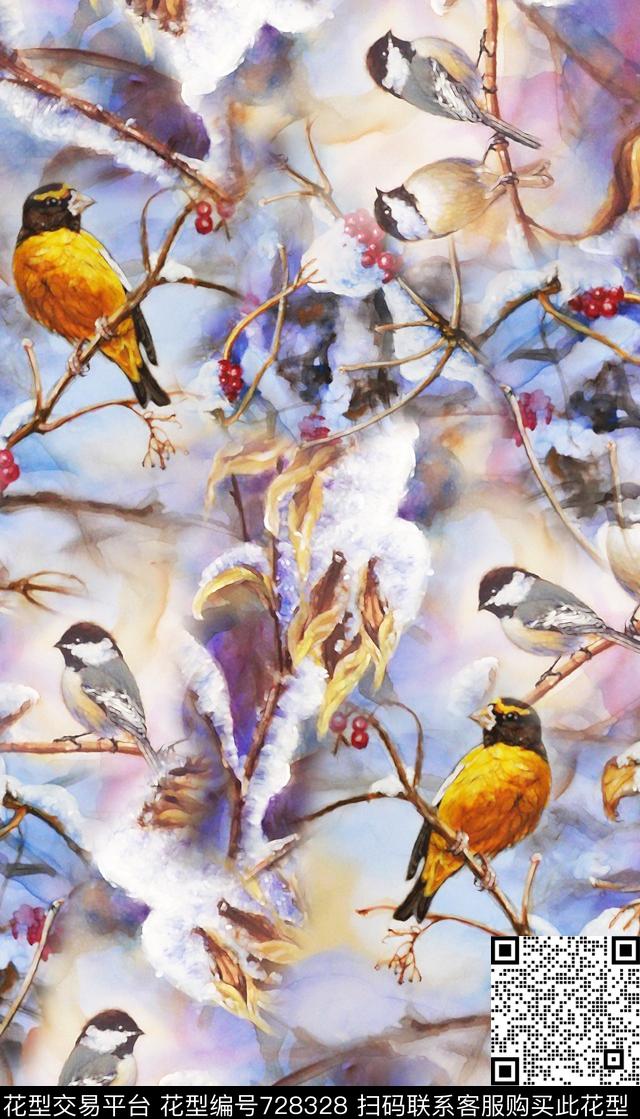冬季花卉风景花鸟数码印花华亿平台下载（图片编号: 728328） - 瓦栏（Walan）