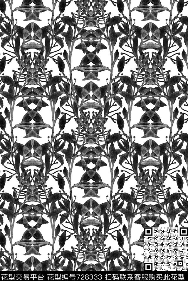 墙纸青花瓷黑白花纹传统印花华亿平台下载（图片编号: 728333） - 瓦栏（Walan）