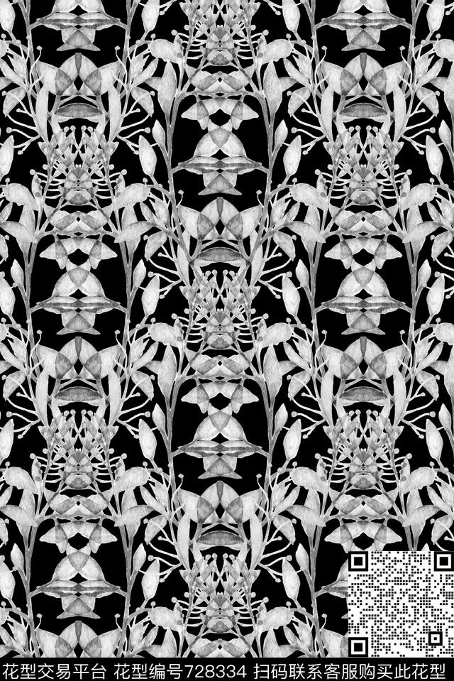 墙纸青花瓷黑白花纹传统印花华亿平台下载（图片编号: 728334） - 瓦栏（Walan）