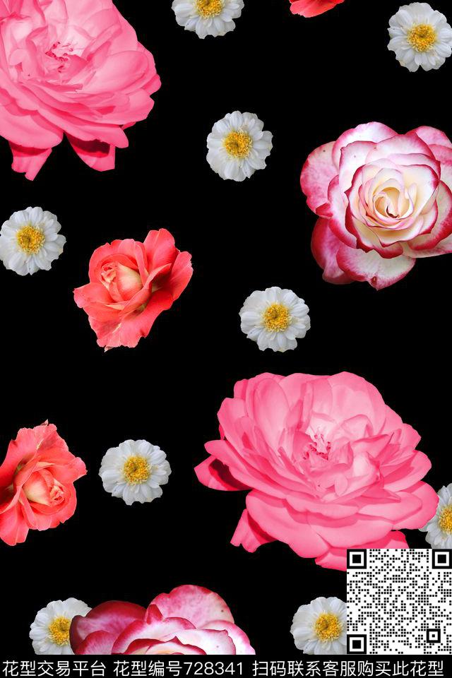 大花花朵花卉数码印花华亿平台下载（图片编号: 728341） - 瓦栏（Walan）