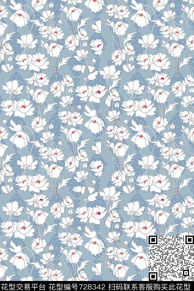 时尚花卉玫瑰乱花传统印花华亿平台下载（图片编号: 728342） - 瓦栏（Walan）