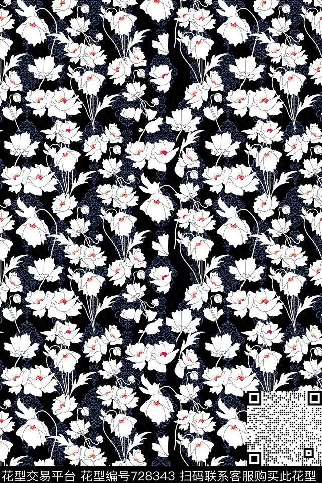 时尚花卉玫瑰乱花传统印花华亿平台下载（图片编号: 728343） - 瓦栏（Walan）