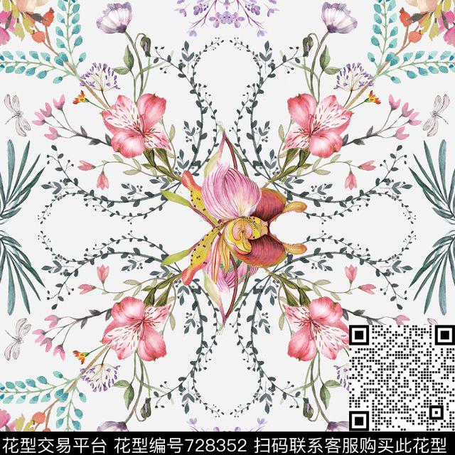 花卉百合藤蔓数码印花华亿平台下载（图片编号: 728352） - 瓦栏（Walan）