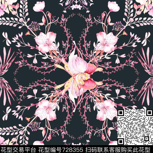 花卉百合藤蔓数码印花华亿平台下载（图片编号: 728355） - 瓦栏（Walan）