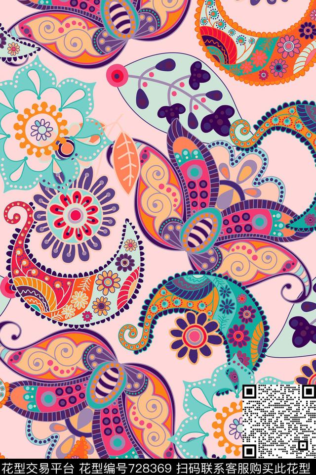 火腿花佩斯利腰果数码印花华亿平台下载（图片编号: 728369） - 瓦栏（Walan）