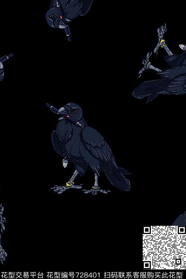 抽象手绘分形艺术几何动物鸟数码印花时尚潮流男装满版夹克外套印花欧美复古大牌印花数码印花华亿平台下载（图片编号: 728401） - 瓦栏（Walan）