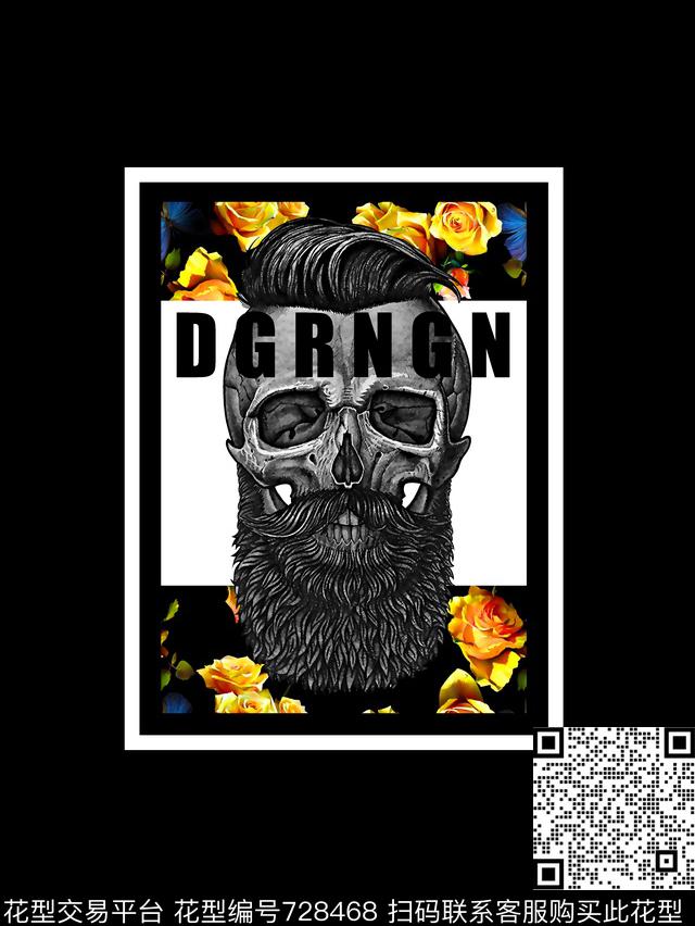 骷髅头花卉男装T恤华亿平台数码印花华亿平台下载（图片编号: 728468） - 瓦栏（Walan）
