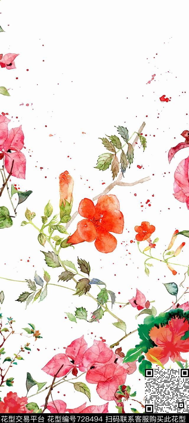 花鸟花朵花卉数码印花华亿平台下载（图片编号: 728494） - 瓦栏（Walan）