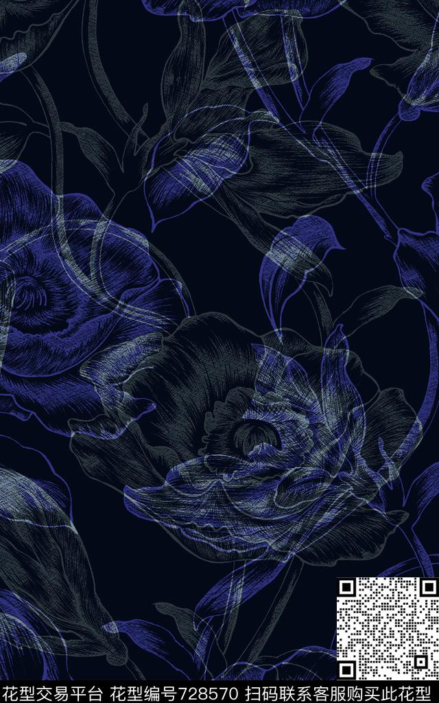 格子抽象花卉数码印花华亿平台下载（图片编号: 728570） - 瓦栏（Walan）