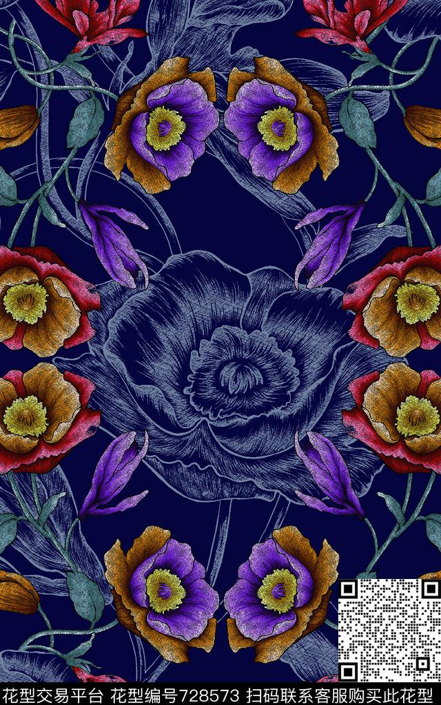 格子抽象花卉数码印花华亿平台下载（图片编号: 728573） - 瓦栏（Walan）