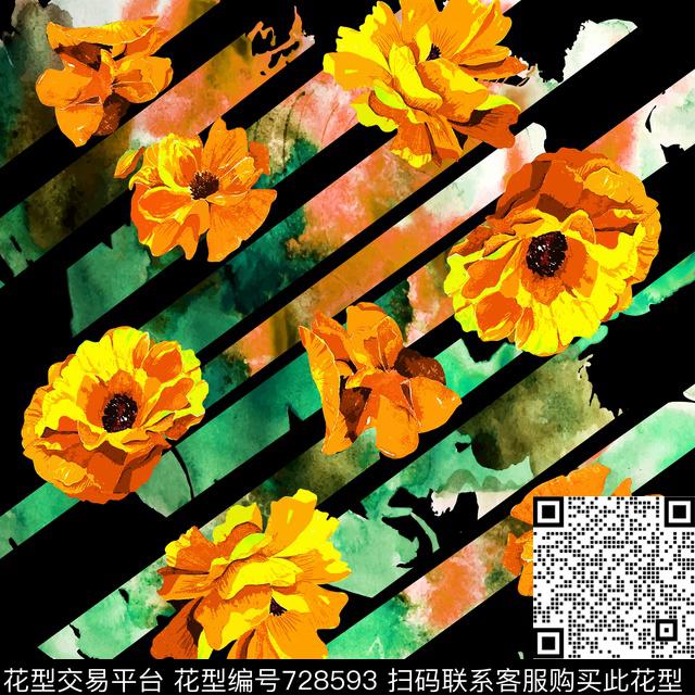 花卉水彩丝巾方巾数码印花华亿平台下载（图片编号: 728593） - 瓦栏（Walan）