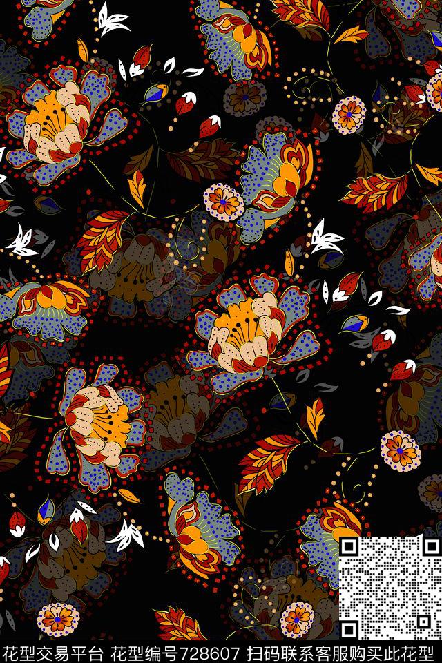佩斯利花卉趣味数码印花华亿平台下载（图片编号: 728607） - 瓦栏（Walan）