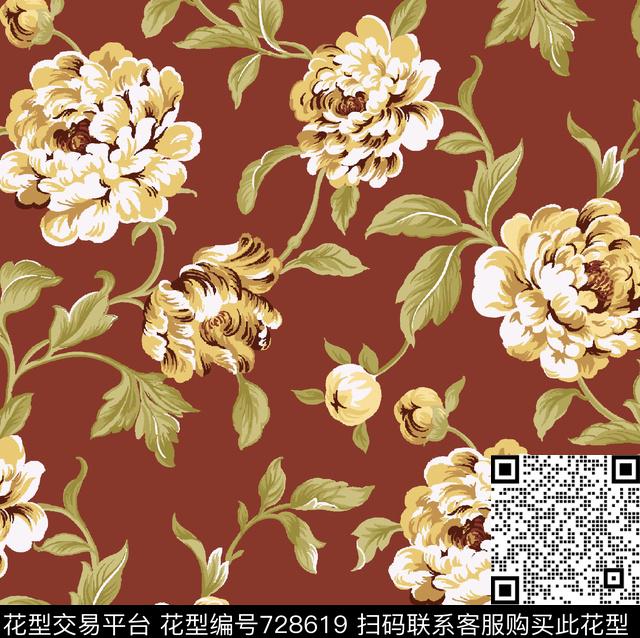 欧美大花流行花卉大花传统印花华亿平台下载（图片编号: 728619） - 瓦栏（Walan）