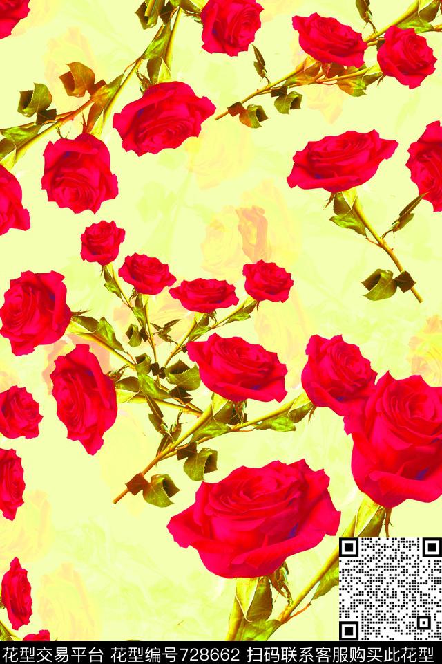 血红花卉透明花数码印花华亿平台下载（图片编号: 728662） - 瓦栏（Walan）