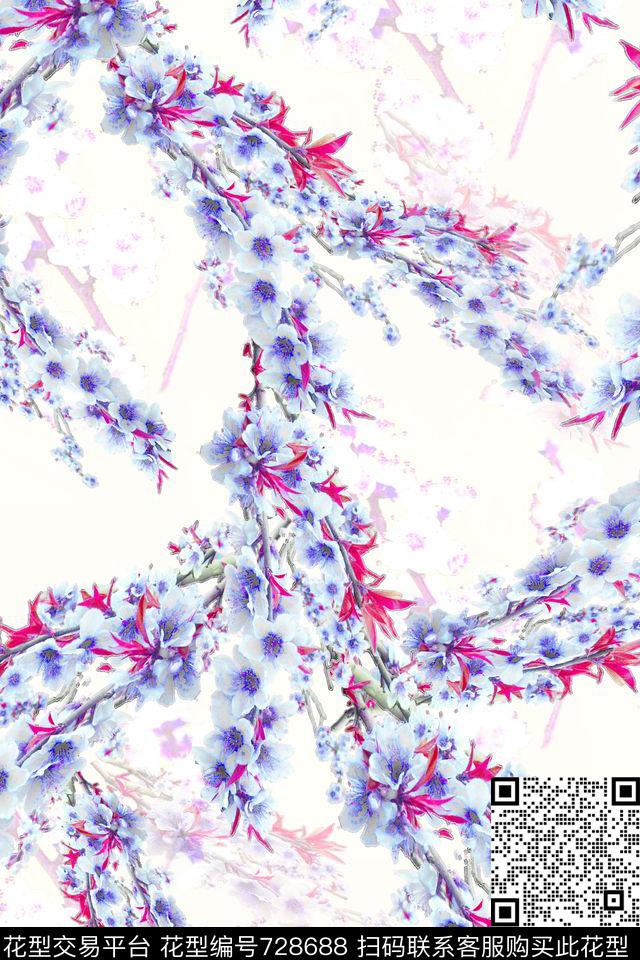 血红花卉透明花数码印花华亿平台下载（图片编号: 728688） - 瓦栏（Walan）