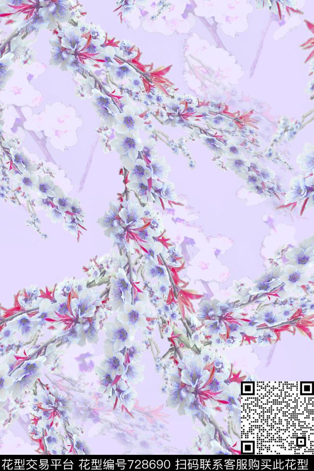 血红花卉透明花数码印花华亿平台下载（图片编号: 728690） - 瓦栏（Walan）