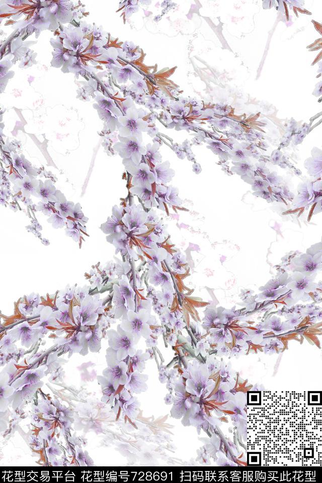 血红花卉透明花数码印花华亿平台下载（图片编号: 728691） - 瓦栏（Walan）