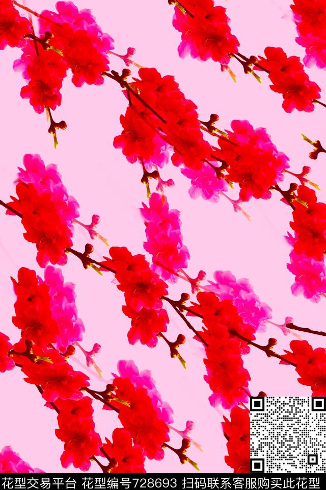 血红花卉透明花数码印花华亿平台下载（图片编号: 728693） - 瓦栏（Walan）