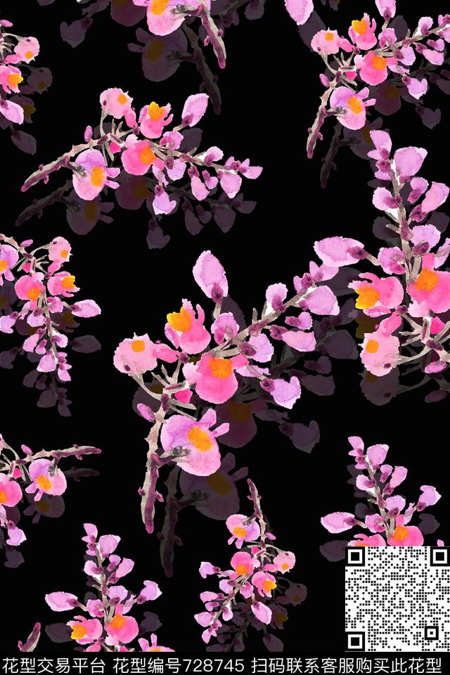 花卉乱花桃花数码印花华亿平台下载（图片编号: 728745） - 瓦栏（Walan）