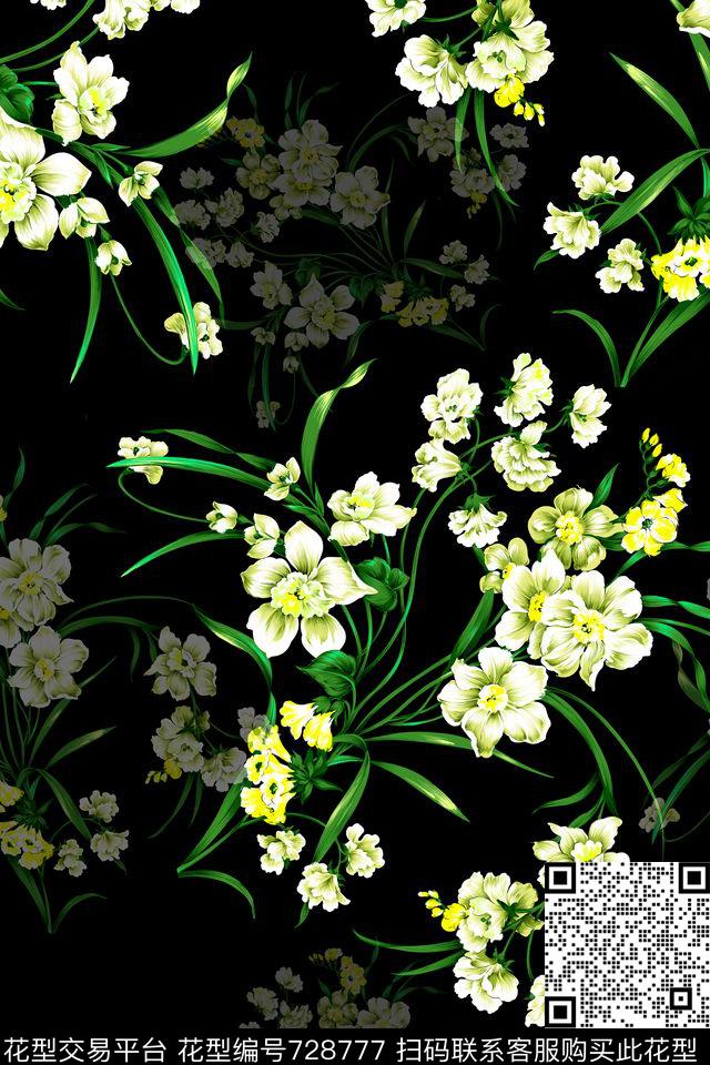 兰花玉兰花花朵传统印花华亿平台下载（图片编号: 728777） - 瓦栏（Walan）