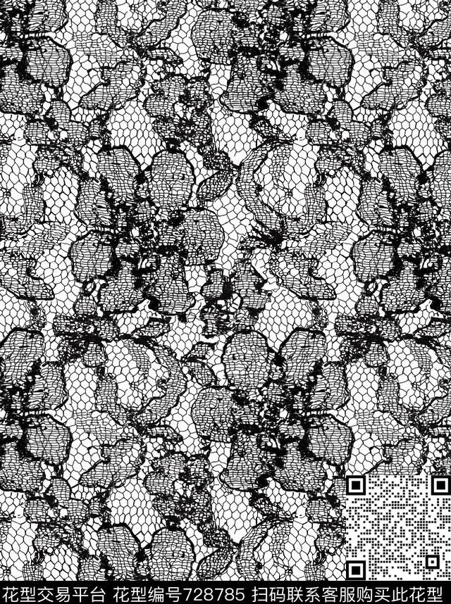 肌理蕾丝黑白传统印花华亿平台下载（图片编号: 728785） - 瓦栏（Walan）