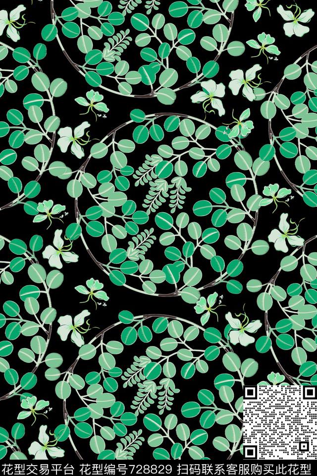花卉植物树叶数码印花华亿平台下载（图片编号: 728829） - 瓦栏（Walan）