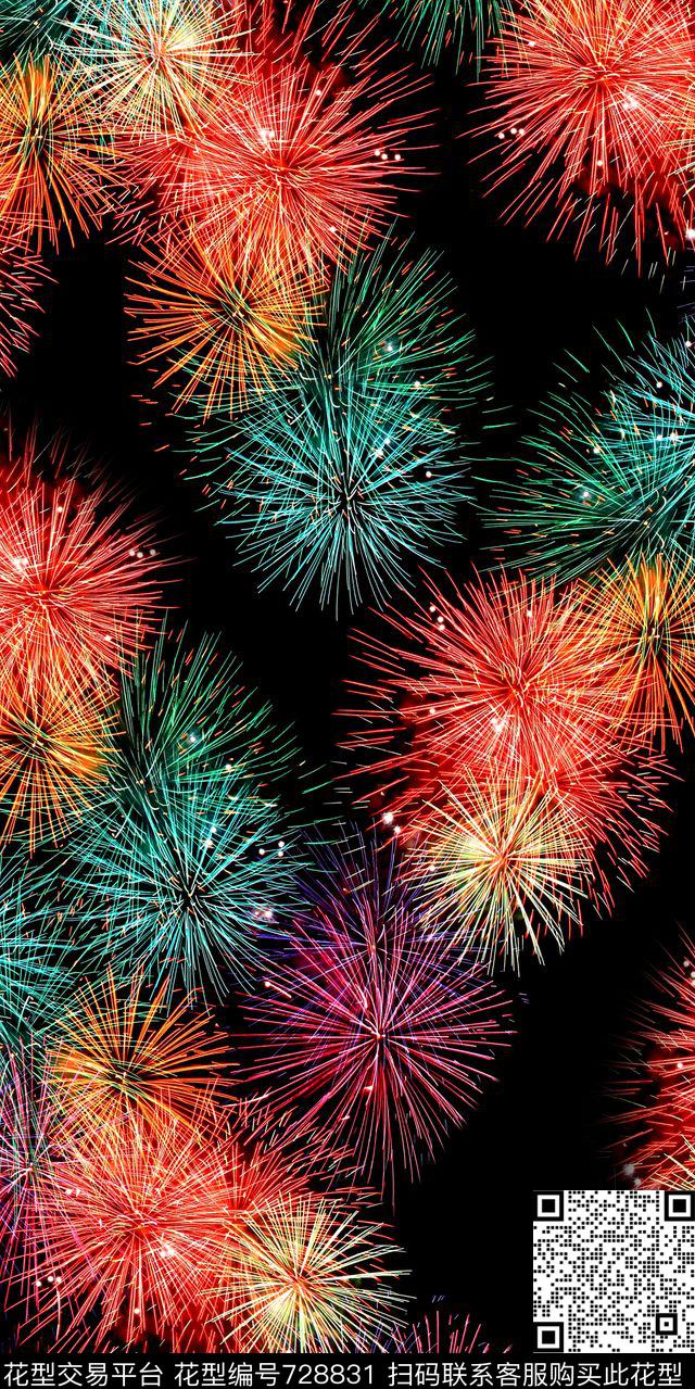 烟花五彩烟火数码印花华亿平台下载（图片编号: 728831） - 瓦栏（Walan）
