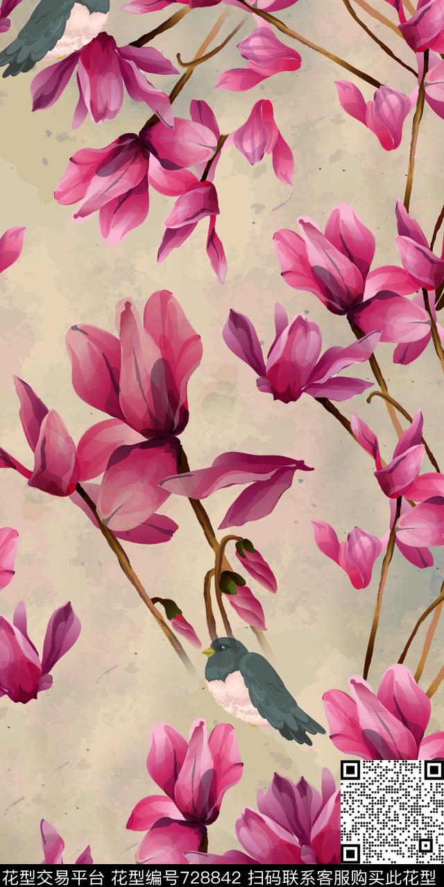 秋冬花卉花卉水彩花数码印花华亿平台下载（图片编号: 728842） - 瓦栏（Walan）