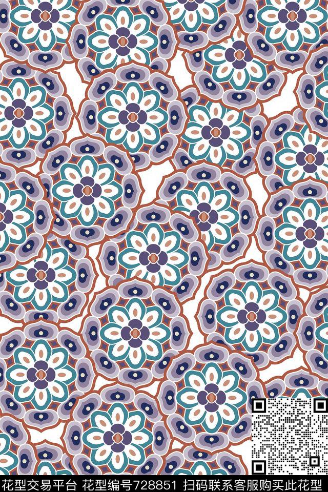 民族风卷草纹圆圈传统印花华亿平台下载（图片编号: 728851） - 瓦栏（Walan）