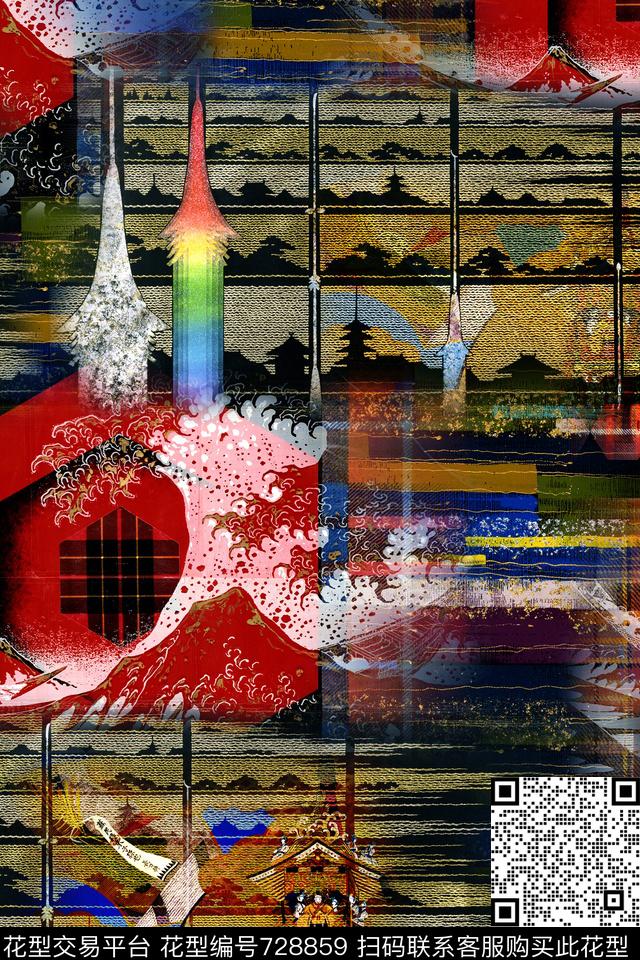抽象几何拼接数码印花华亿平台下载（图片编号: 728859） - 瓦栏（Walan）
