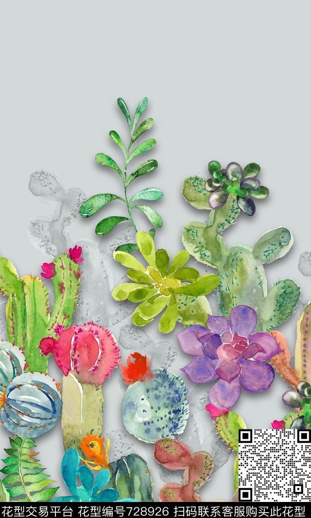 热带风水彩多肉数码印花华亿平台下载（图片编号: 728926） - 瓦栏（Walan）