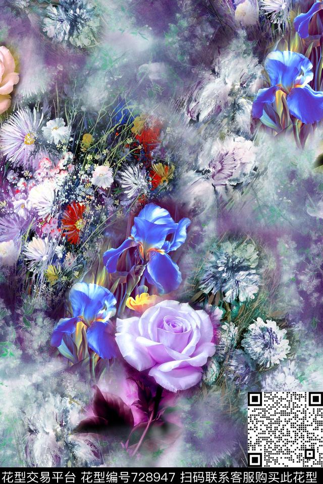 抽象油画肌理数码印花华亿平台下载（图片编号: 728947） - 瓦栏（Walan）