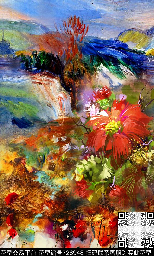 抽象油画风景数码印花华亿平台下载（图片编号: 728948） - 瓦栏（Walan）