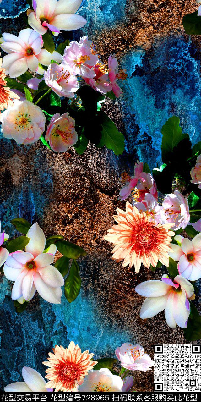 菊花玉兰花桃花数码印花华亿平台下载（图片编号: 728965） - 瓦栏（Walan）