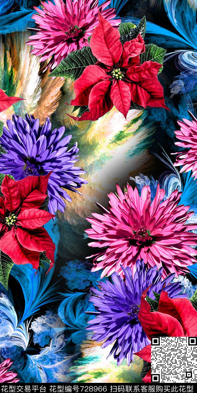 花朵花卉抽象花卉数码印花华亿平台下载（图片编号: 728966） - 瓦栏（Walan）