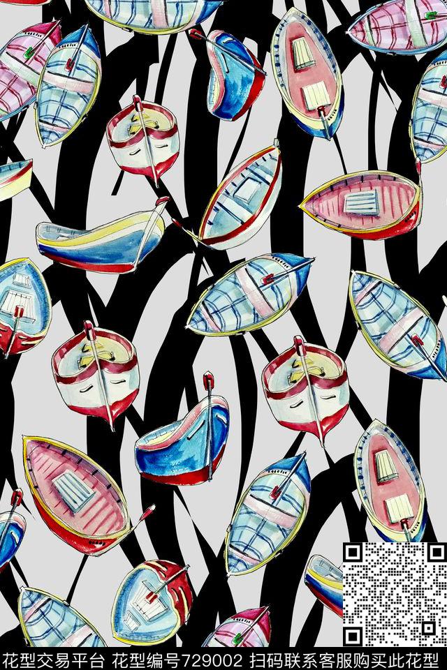 海景帆船拼接数码印花华亿平台下载（图片编号: 729002） - 瓦栏（Walan）