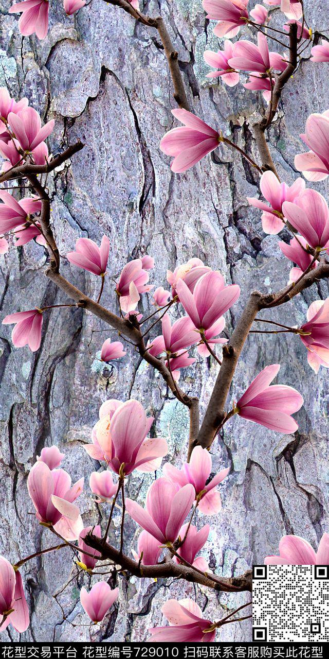 乱花玉兰花花朵数码印花华亿平台下载（图片编号: 729010） - 瓦栏（Walan）