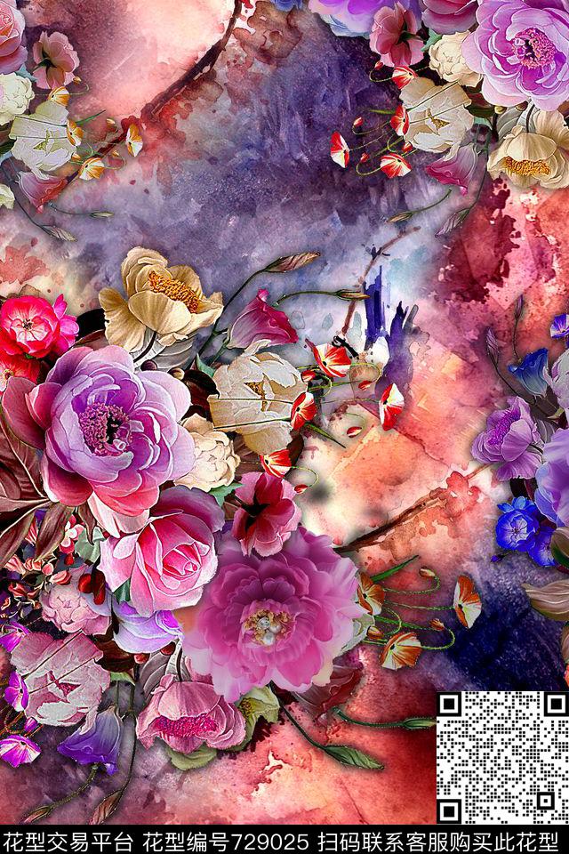 中国风牡丹大花数码印花华亿平台下载（图片编号: 729025） - 瓦栏（Walan）