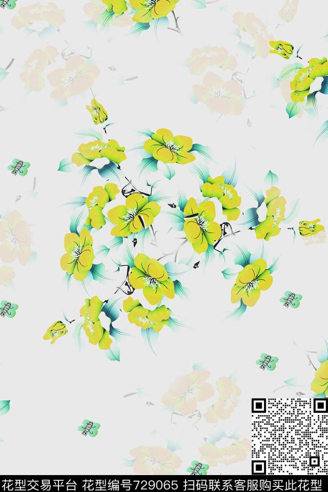 血红花卉透明花数码印花华亿平台下载（图片编号: 729065） - 瓦栏（Walan）