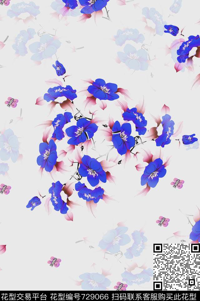 血红花卉透明花数码印花华亿平台下载（图片编号: 729066） - 瓦栏（Walan）