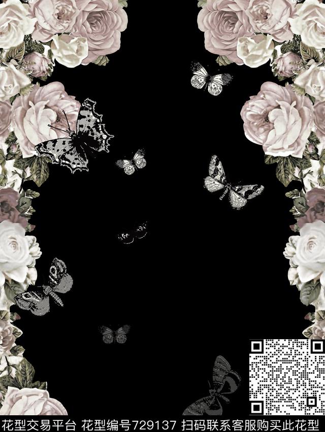 花卉蝴蝶男装T恤华亿平台数码印花华亿平台下载（图片编号: 729137） - 瓦栏（Walan）